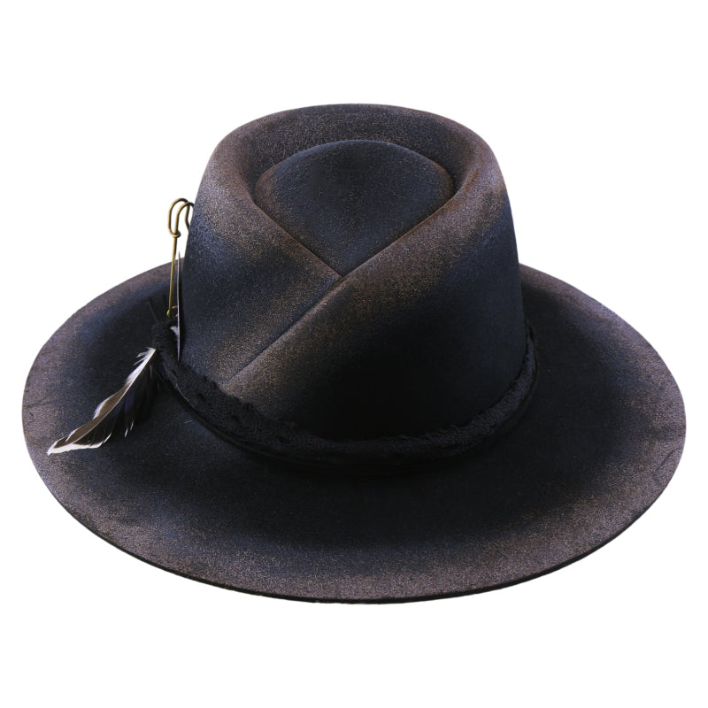 No. 1071 Distressed Woolen Felt Gambler Hat with Playing Card and Feather