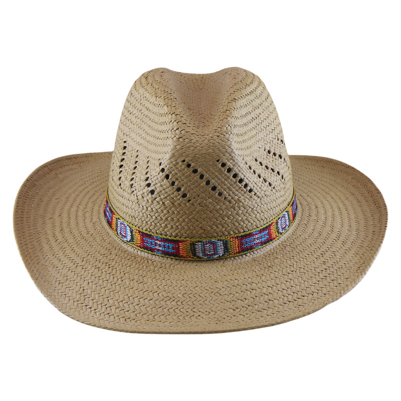 No. 1140 Paper Straw Fedora Hat with Aztec Band