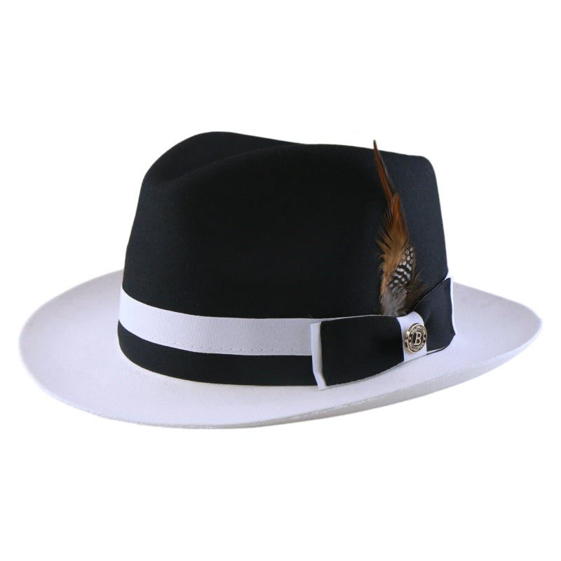 No. 1154 Two-Tone Polyester Felt Fedora with Feather Band