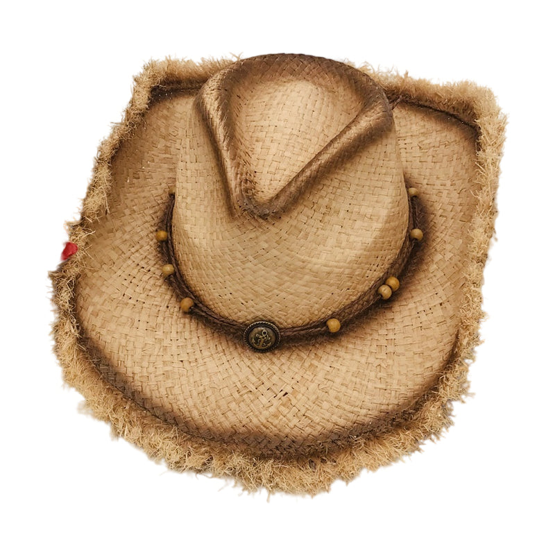 No. 139 Distressed Raffia Straw Cowboy Hat with Beaded Band