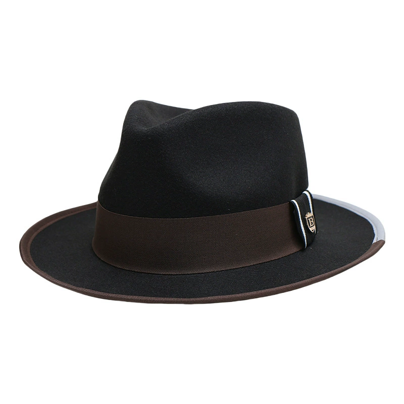 No. 790 Polyester Felt Wide-Brim Dress Fedora with Color-Block Grosgrain Band
