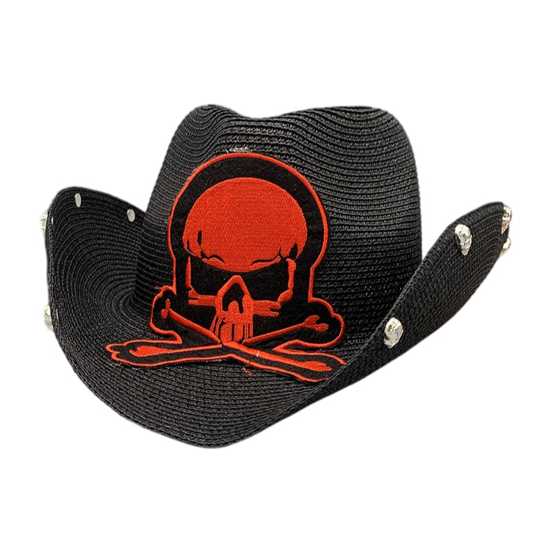 No. 478 Paper Braid Cowboy Hat with Skull Embroidery
