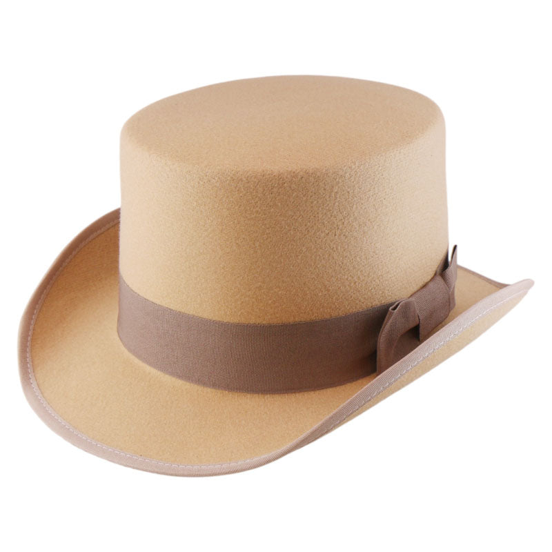 No. 608 Polyester Felt Top Hat with Grosgrain Ribbon Band