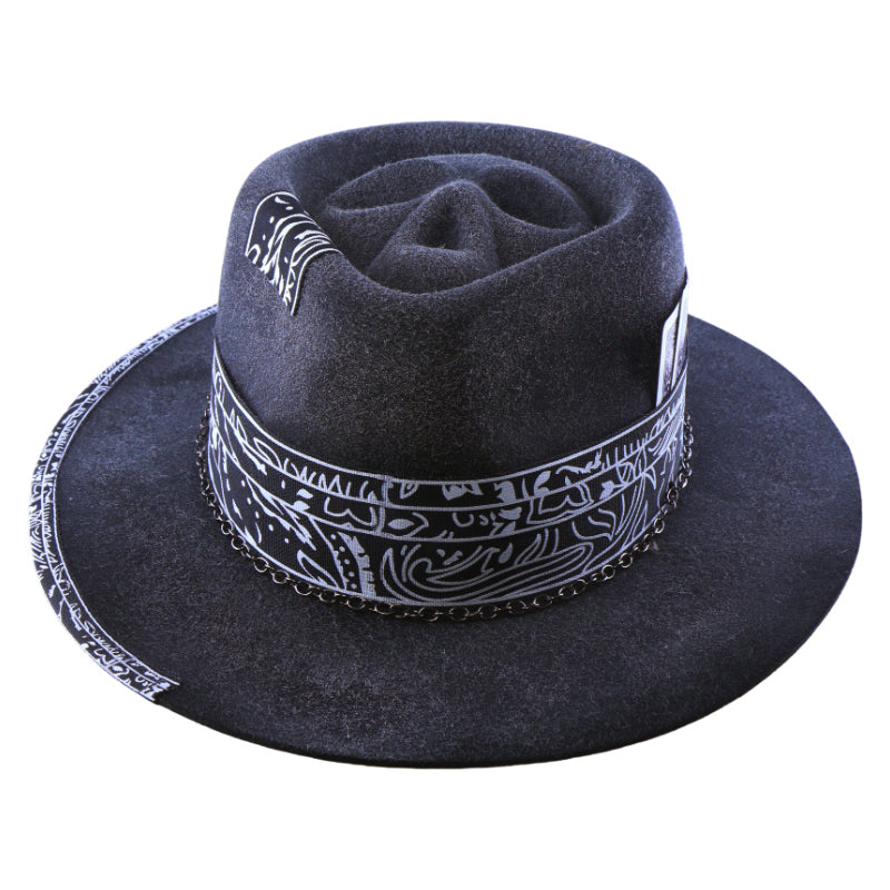 No. 724 Woolen Felt Gambler Hat with Skull-Shaped Crown and Playing Cards