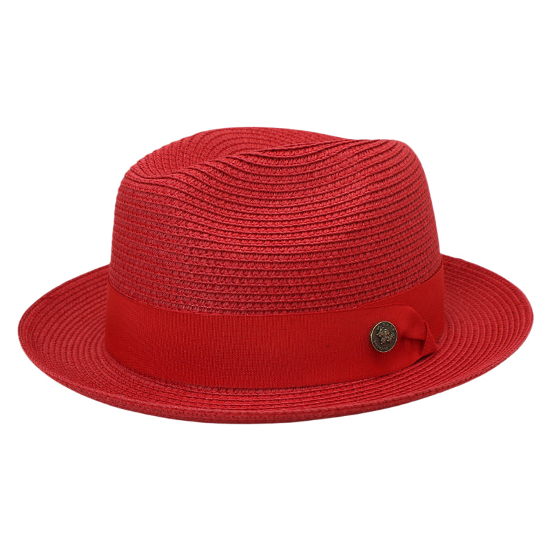 No. 756 Paper Braid Fedora Hat with Medallion Pin