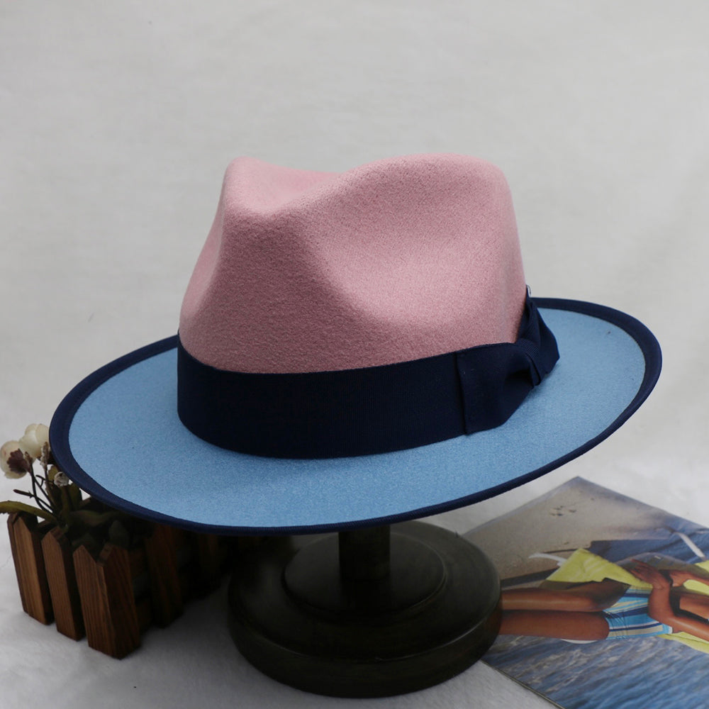 Men’s Felt Fedora Hat Vintage British Style Felt Hat Two-Tone Jazz Cap Fashion Winter Trilby for Men and Women