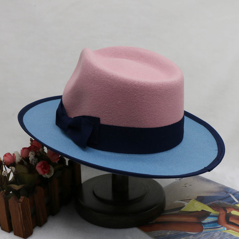 Men’s Felt Fedora Hat Vintage British Style Felt Hat Two-Tone Jazz Cap Fashion Winter Trilby for Men and Women