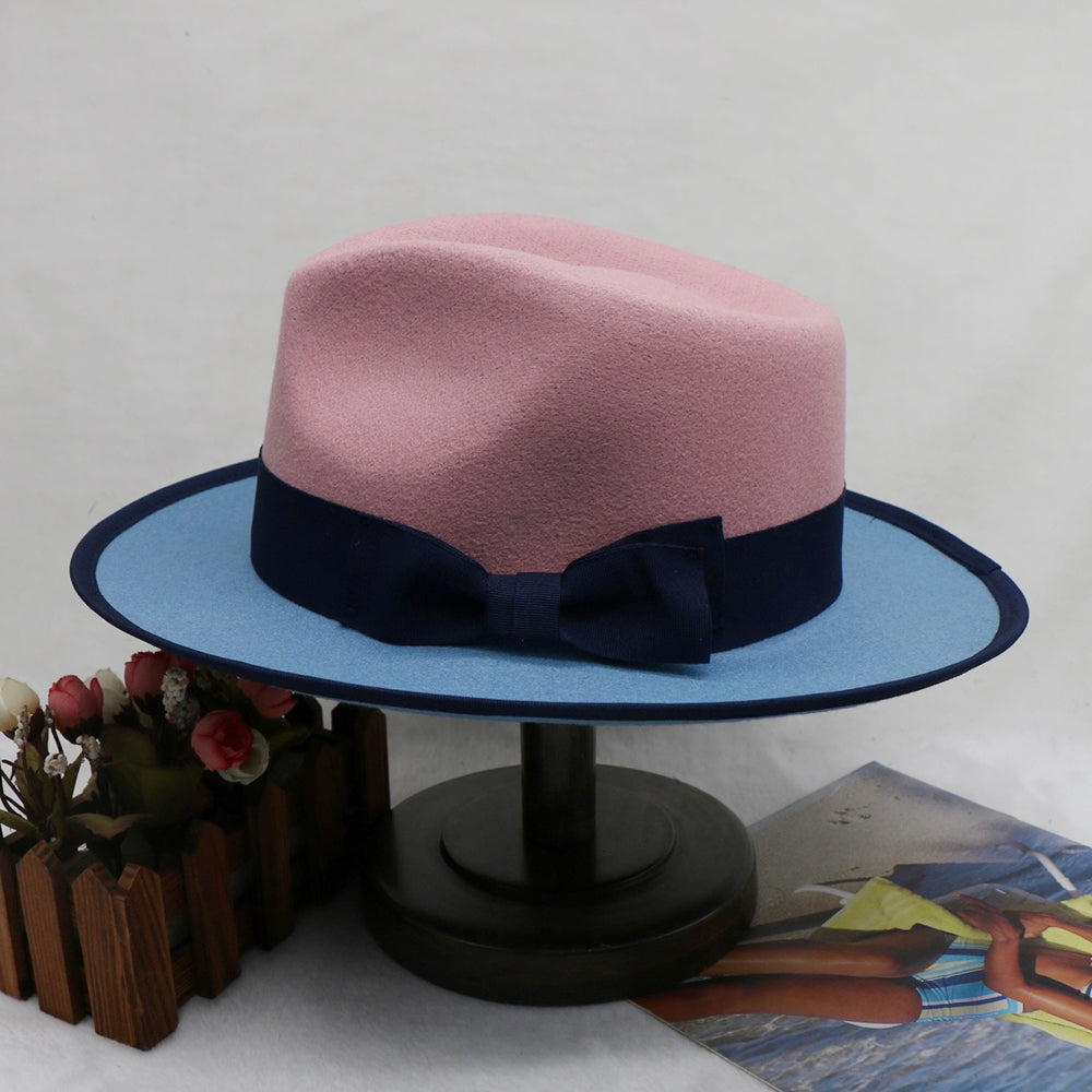 Men’s Felt Fedora Hat Vintage British Style Felt Hat Two-Tone Jazz Cap Fashion Winter Trilby for Men and Women