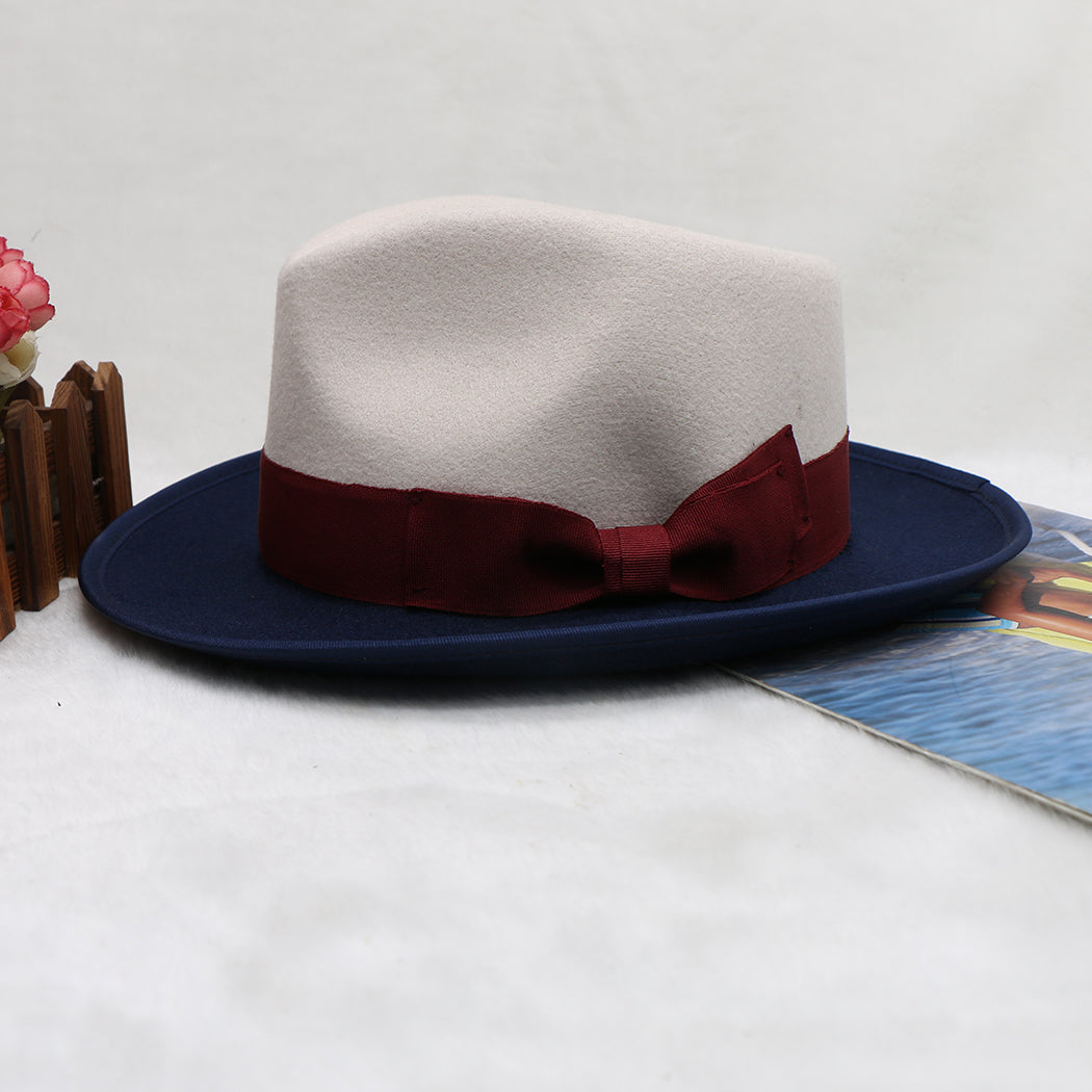 Men’s Felt Fedora Hat Vintage British Style Felt Hat Two-Tone Jazz Cap Fashion Winter Trilby for Men and Women