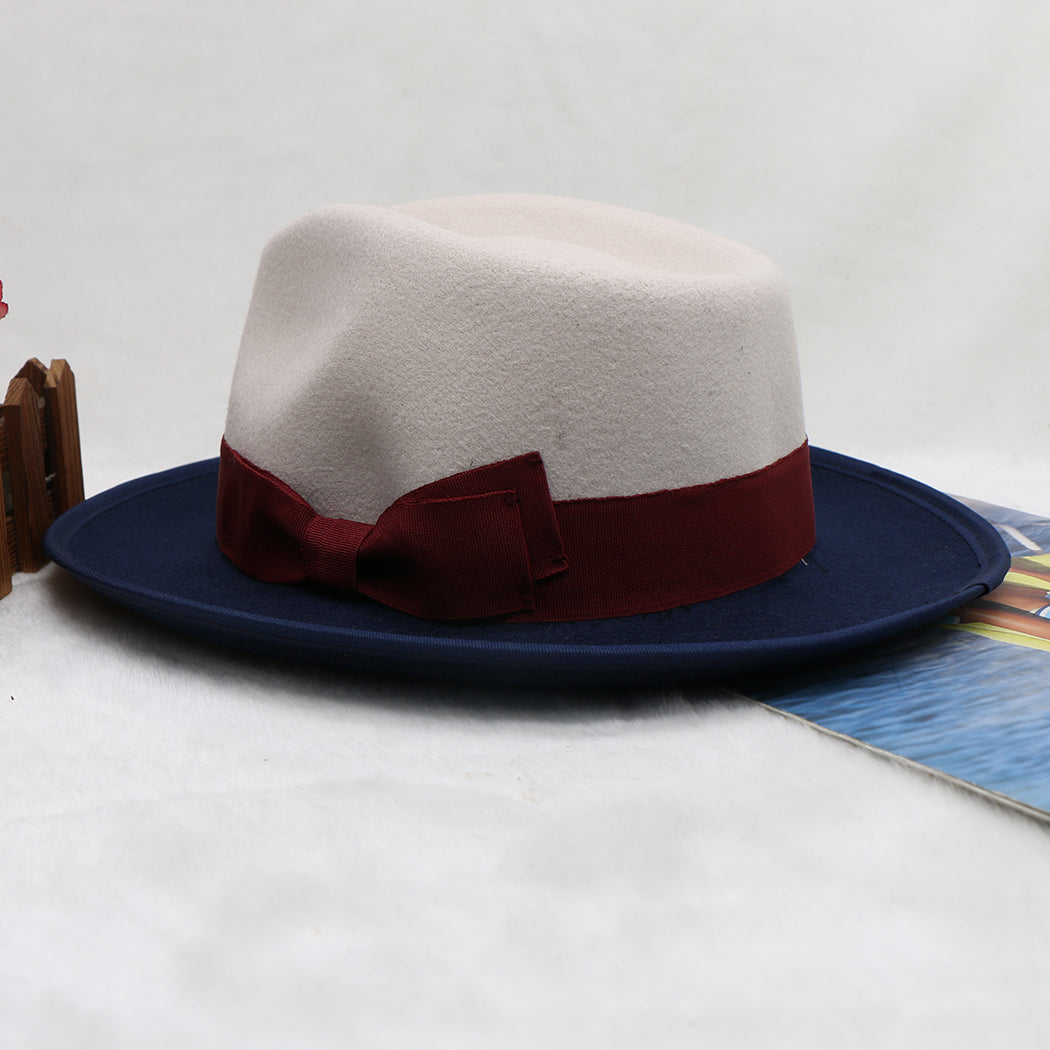 Men’s Felt Fedora Hat Vintage British Style Felt Hat Two-Tone Jazz Cap Fashion Winter Trilby for Men and Women
