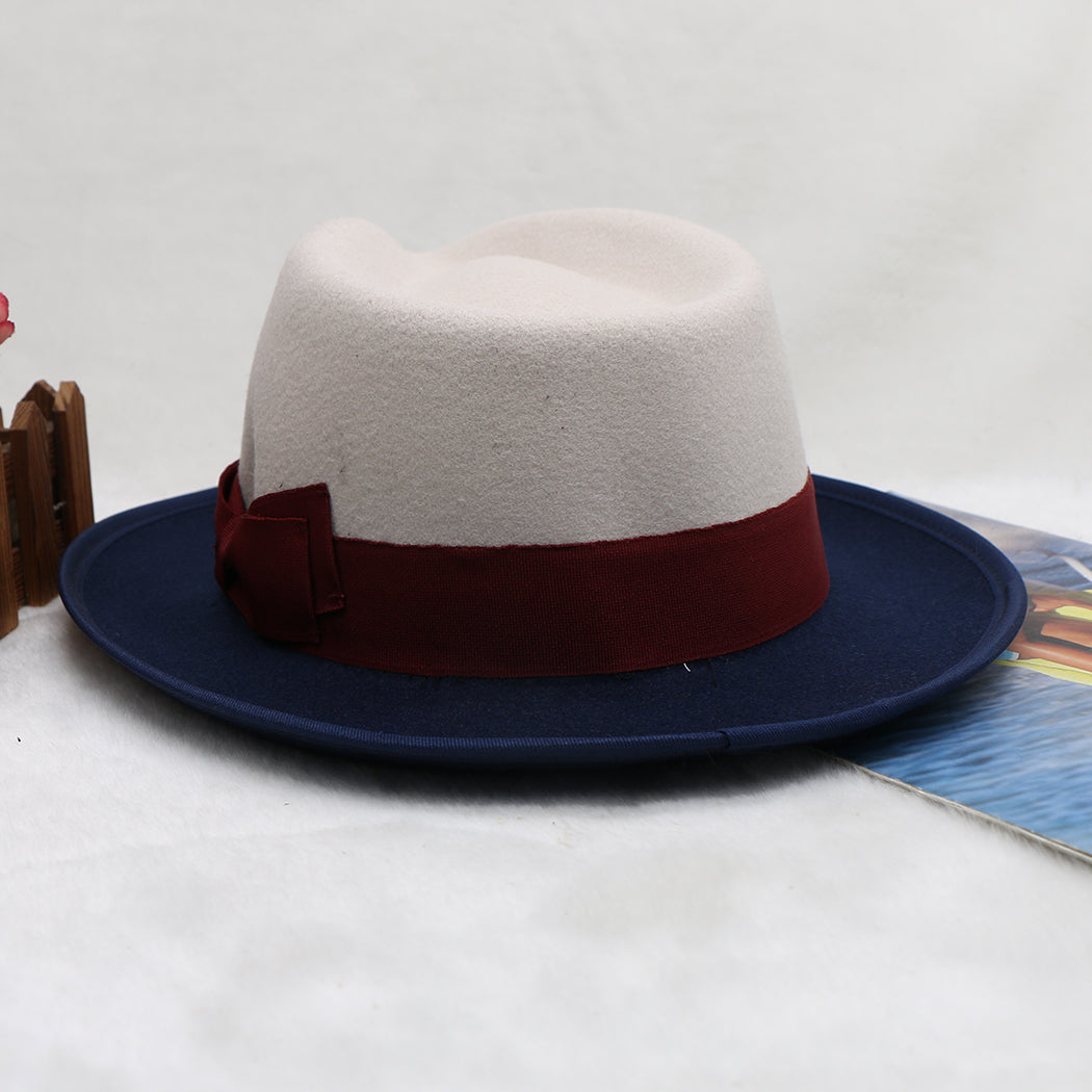 Men’s Felt Fedora Hat Vintage British Style Felt Hat Two-Tone Jazz Cap Fashion Winter Trilby for Men and Women