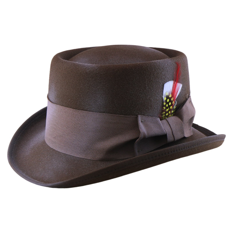 No. 862 Polyester Felt Pork Pie Hat with Feather Accent