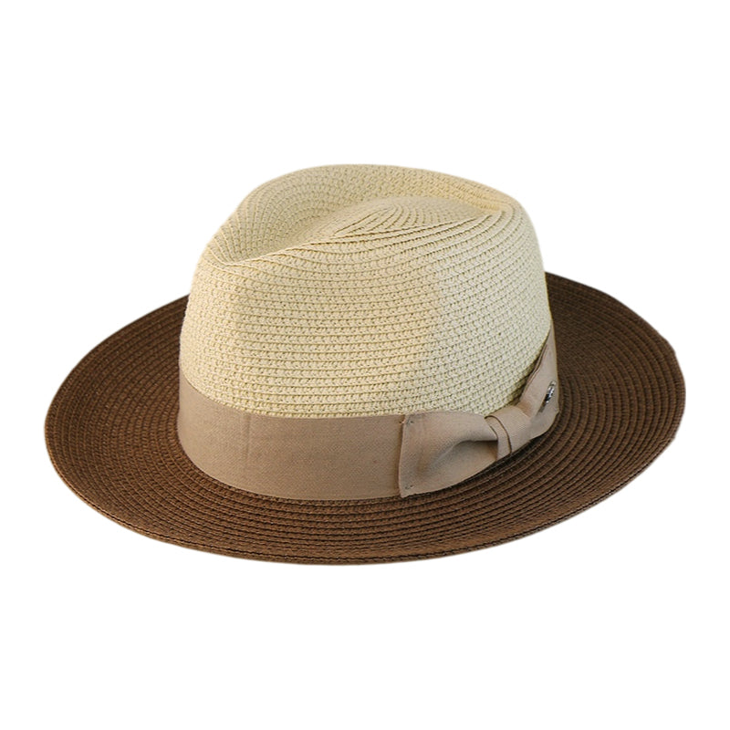 No. 881 Two-Tone Paper Braid Fedora with Wide Brim