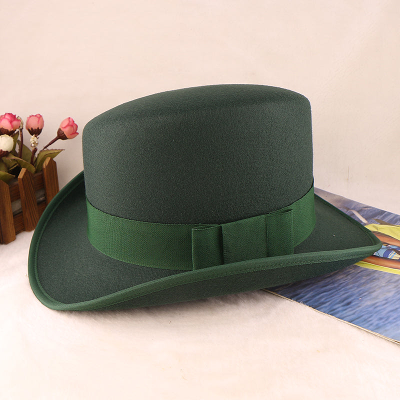 Fashion Felt Top Hat with Bow Royal Style Flipped Brim Costume Hat for Stage Performance Men and Women