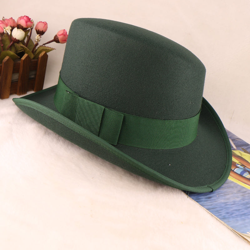 Fashion Felt Top Hat with Bow Royal Style Flipped Brim Costume Hat for Stage Performance Men and Women