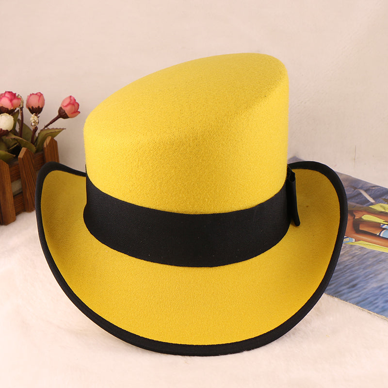Fashion Felt Top Hat with Bow Royal Style Flipped Brim Costume Hat for Stage Performance Men and Women