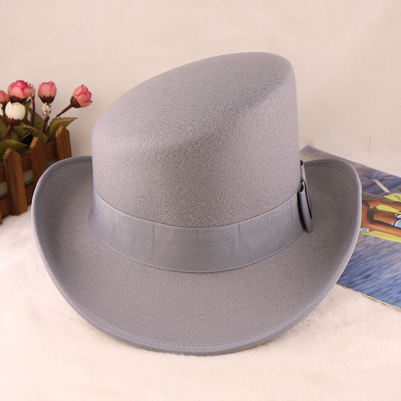 Fashion Felt Top Hat with Bow Royal Style Flipped Brim Costume Hat for Stage Performance Men and Women