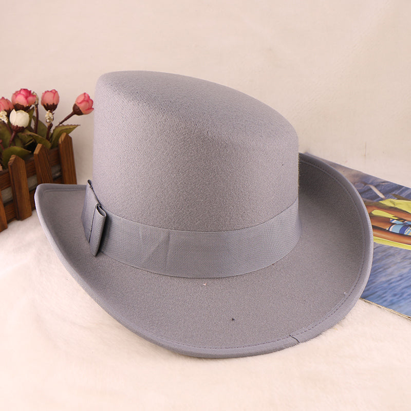 Fashion Felt Top Hat with Bow Royal Style Flipped Brim Costume Hat for Stage Performance Men and Women