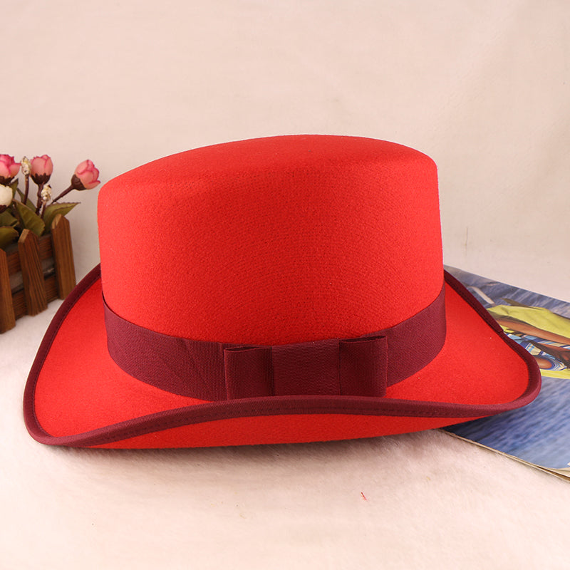 Fashion Felt Top Hat with Bow Royal Style Flipped Brim Costume Hat for Stage Performance Men and Women