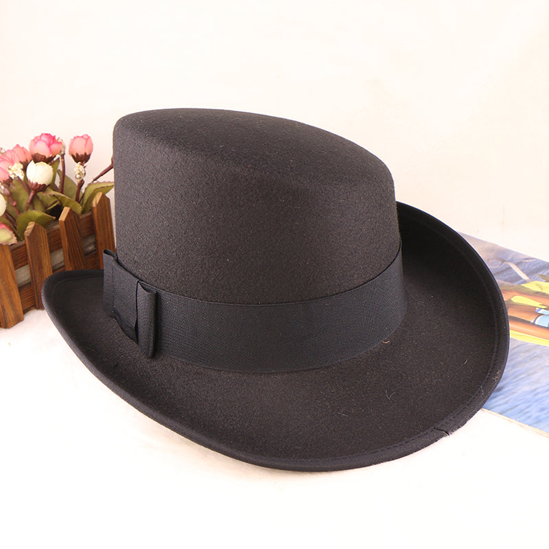 Fashion Felt Top Hat with Bow Royal Style Flipped Brim Costume Hat for Stage Performance Men and Women