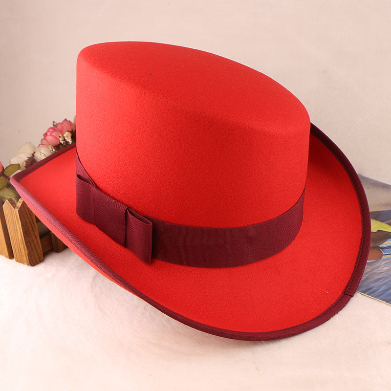 Fashion Felt Top Hat with Bow Royal Style Flipped Brim Costume Hat for Stage Performance Men and Women