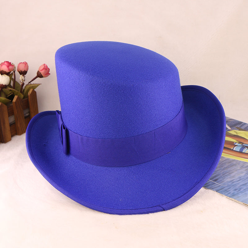 Fashion Felt Top Hat with Bow Royal Style Flipped Brim Costume Hat for Stage Performance Men and Women
