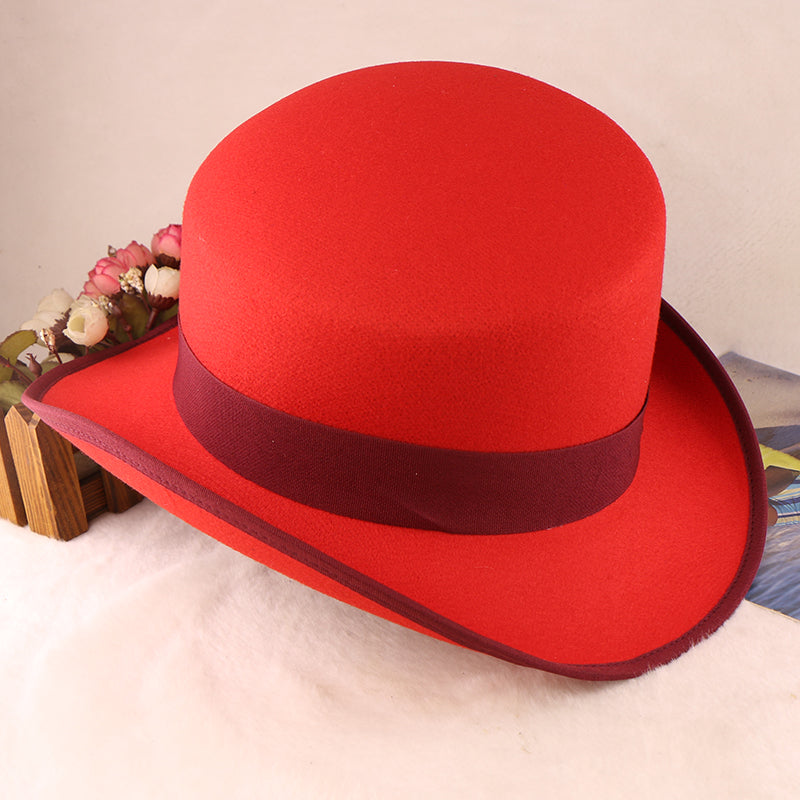 Fashion Felt Top Hat with Bow Royal Style Flipped Brim Costume Hat for Stage Performance Men and Women
