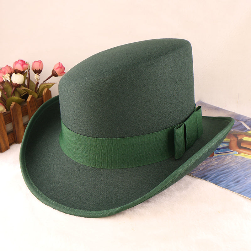 Fashion Felt Top Hat with Bow Royal Style Flipped Brim Costume Hat for Stage Performance Men and Women