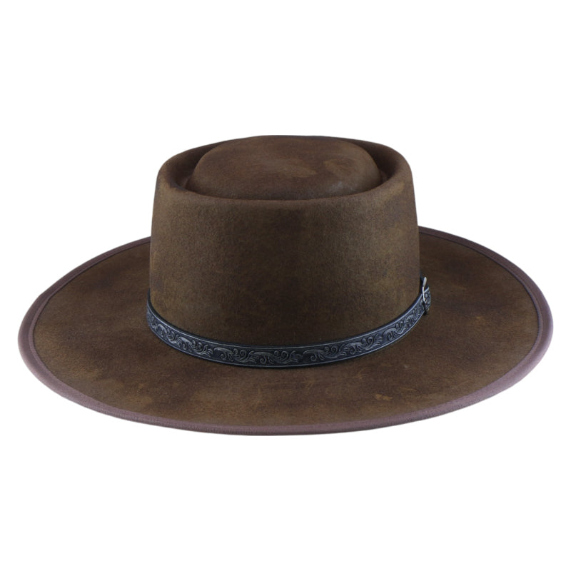 No. 955 Woolen Felt Gambler Hat with Double Telescope Crown and Bound Brim