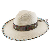 No. 1108 Paper Braid Fedora Hat with Patterned Band and Whipstitched Brim