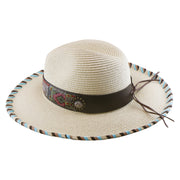 No. 1108 Paper Braid Fedora Hat with Patterned Band and Whipstitched Brim