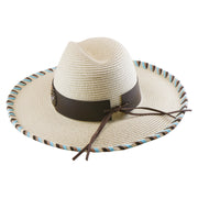 No. 1108 Paper Braid Fedora Hat with Patterned Band and Whipstitched Brim