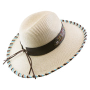 No. 1108 Paper Braid Fedora Hat with Patterned Band and Whipstitched Brim