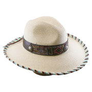 No. 1108 Paper Braid Fedora Hat with Patterned Band and Whipstitched Brim
