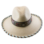 No. 1108 Paper Braid Fedora Hat with Patterned Band and Whipstitched Brim