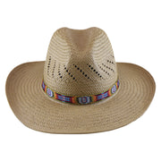 No. 1140 Paper Straw Fedora Hat with Aztec Band
