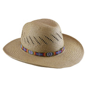 No. 1140 Paper Straw Fedora Hat with Aztec Band