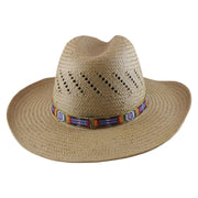 No. 1140 Paper Straw Fedora Hat with Aztec Band