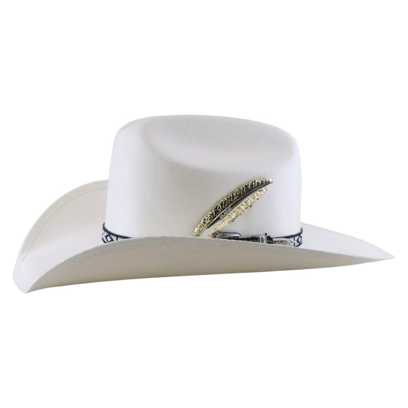 No. 1168 Canvas Cowboy Hat with Metal Feather Accent