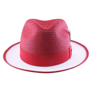 No. 1171 Two-Tone Paper Braid Fedora Hat with Feather Accent