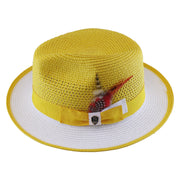 No. 1171 Two-Tone Paper Braid Fedora Hat with Feather Accent