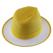 No. 1171 Two-Tone Paper Braid Fedora Hat with Feather Accent
