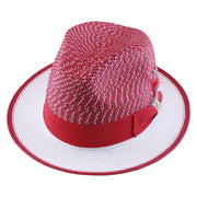 No. 1171 Two-Tone Paper Braid Fedora Hat with Feather Accent