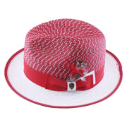 No. 1171 Two-Tone Paper Braid Fedora Hat with Feather Accent