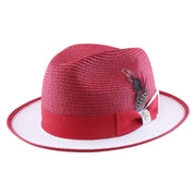 No. 1171 Two-Tone Paper Braid Fedora Hat with Feather Accent