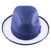 No. 1171 Two-Tone Paper Braid Fedora Hat with Feather Accent