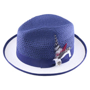 No. 1171 Two-Tone Paper Braid Fedora Hat with Feather Accent