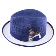 No. 1171 Two-Tone Paper Braid Fedora Hat with Feather Accent