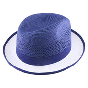 No. 1171 Two-Tone Paper Braid Fedora Hat with Feather Accent