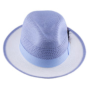 No. 1171 Two-Tone Paper Braid Fedora Hat with Feather Accent